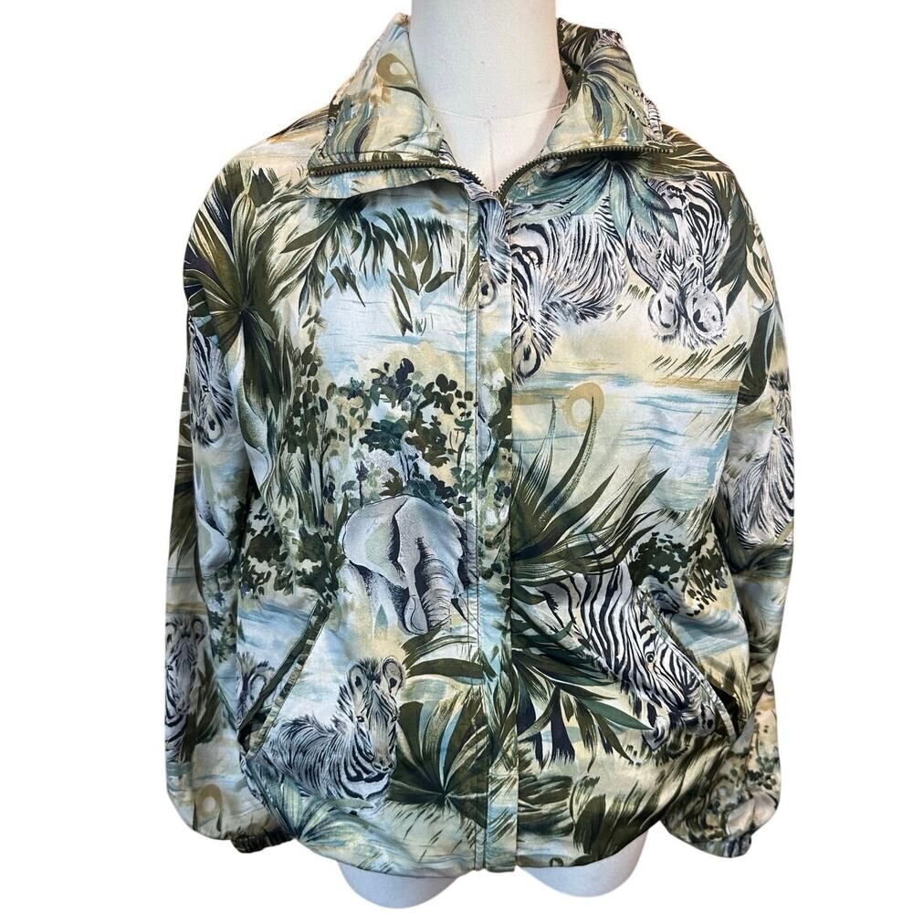 VTG EVR 90s Y2K Satin Jungle Safari Lightweight Windbreaker Jacket Women Size PS